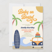 Invitation Bébé à bord Surf de plage Baby shower bleu rétro (Devant)