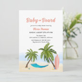 Invitation Bébé À Bord Surf De Plage Baby shower Palm Tree (Debout devant)