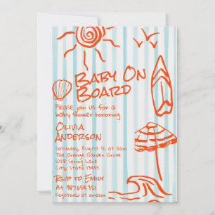 Invitation Bébé à bord surf d'été dessin à la main Baby Showe
