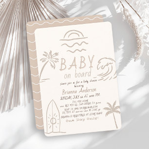 Invitation Bébé à bord Surf Doodle Beige Baby Shower