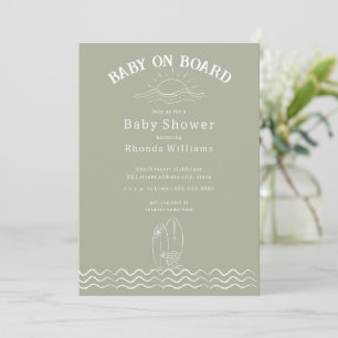 Invitation Bébé à bord Surf Green Beach Baby shower