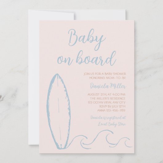 Invitation Bébé à bord Surf main tiré bébé garçon douche (Devant)