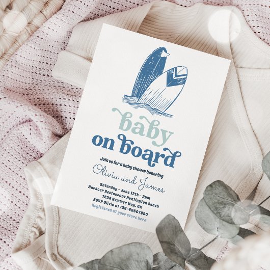 Invitation Bébé à bord Surf moderne Baby shower de plage