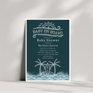 Invitation Bébé À Bord Surf Slate Blue Beach Baby shower