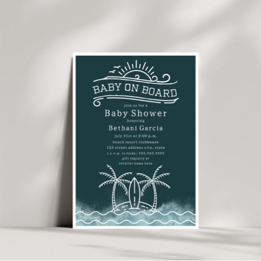 Invitation Bébé À Bord Surf Slate Blue Beach Baby shower