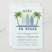 Invitation Bébé à bord surf splash bleu bébé garçon douche (Devant)