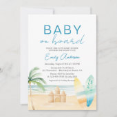 Invitation Bébé à bord Surfboard Baby shower de plage (Devant)