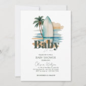Invitation Bébé à bord Surfboard Baby shower de plage (Devant)