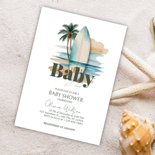 Invitation Bébé à bord Surfboard Baby shower de plage