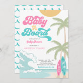 Invitation Bébé à bord Surfboard Beach Baby shower rétro (Devant / Derrière)