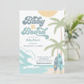 Invitation Bébé à bord Surfboard Beach Baby shower rétro (Debout devant)