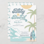 Invitation Bébé à bord Surfboard Beach Baby shower rétro (Devant / Derrière)