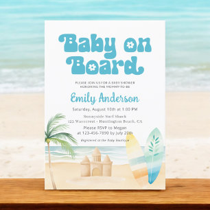 Invitation Bébé à bord Surfboard Beach Boy Shower