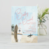 Invitation Bébé à bord Surfboard Beach Girl Baby shower (Debout devant)