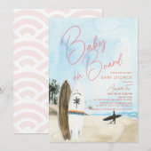 Invitation Bébé à bord Surfboard Beach Girl Baby shower (Devant / Derrière)