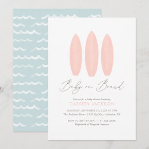 Invitation Bébé à bord Surfboard Girl Baby shower