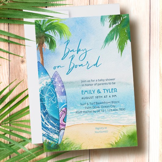 Invitation Bébé à bord Surfboard Ocean Beach Baby shower