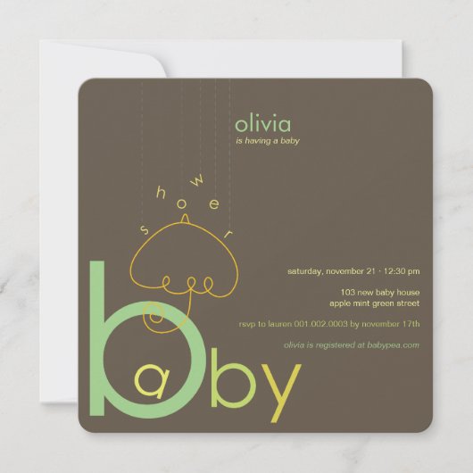 Invitation Bébé a dans le Baby shower chic Whimsical Green Be (Devant)