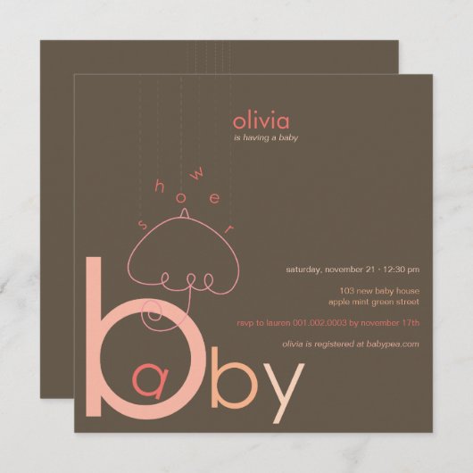 Invitation Bébé a dans le Baby shower de la fille Whimsical r (Devant / Derrière)