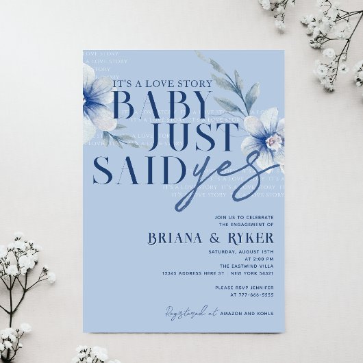 Invitation Bébé a dit oui Blue Floral Engagement