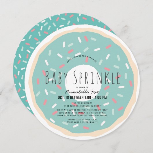 Invitation Bébé à Donut vert Drive Sprinkle Shower Circle (Devant / Derrière)
