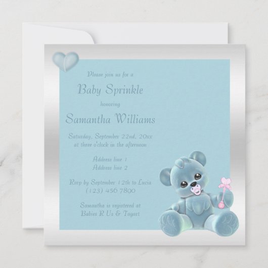 Invitation Bébé à double face, ours en peluche (Dos)