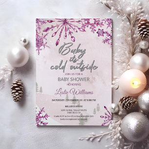 Invitation Bébé a froid à l'extérieur Rose hivernale Fille Ba