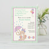 Invitation Bébé à la menthe verte à la frontière plaid (Debout devant)