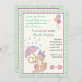 Invitation Bébé à la menthe verte à la frontière plaid (Devant / Derrière)