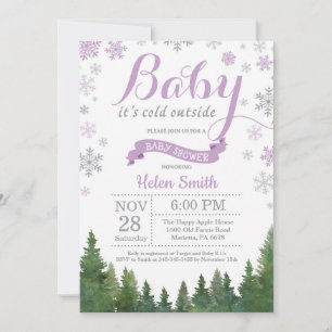 Invitation Bébé à l'extérieur de l'hiver Baby shower violet