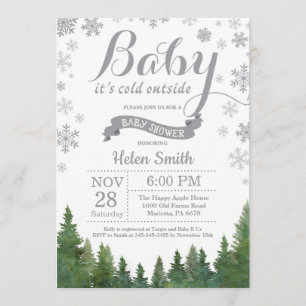 Invitation Bébé à l'extérieur du Baby shower gris d'hiver