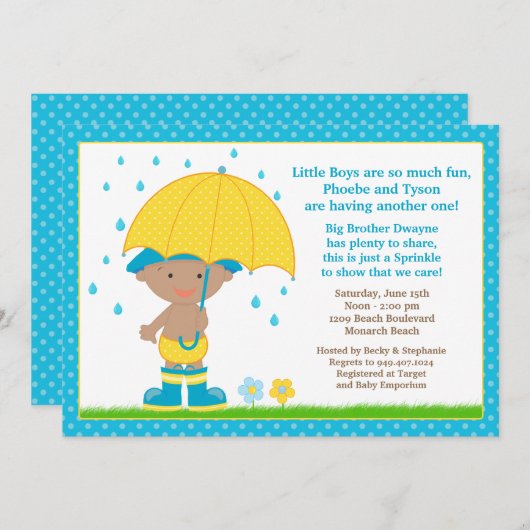 Invitation Bébé à parapluie douche à saupoudrer African Ameri (Devant / Derrière)