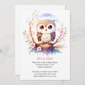 Invitation Bébé à thème Hibou Bois Douche fille (Devant / Derrière)