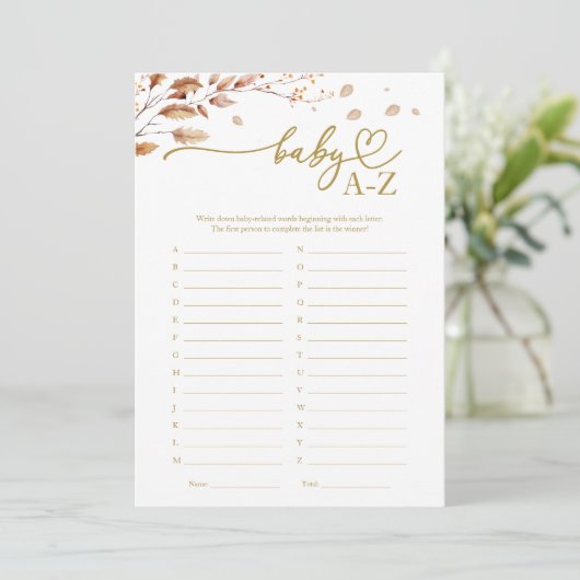 Invitation Bébé A-Z Jeu Baby shower d'automne (Debout devant)