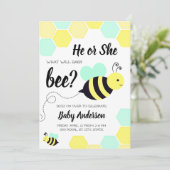 Invitation Bébé Abeille Jaune et Mint Révélation de genre (Debout devant)