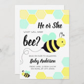 Invitation Bébé Abeille Jaune et Mint Révélation de genre (Devant / Derrière)