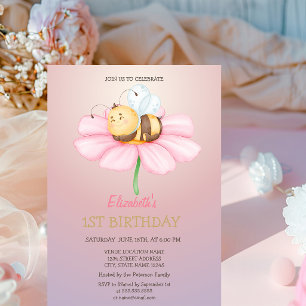 Invitation Bébé Abeille Miel Paillettes Anniversaire 