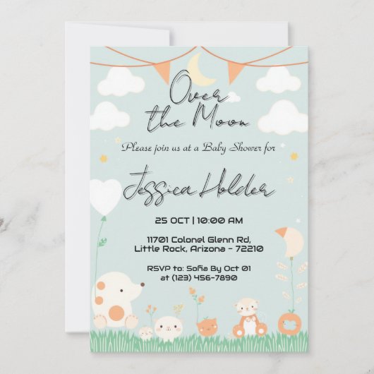 Invitation Bébé adorable Animaux sous le Baby shower clair de (Devant)