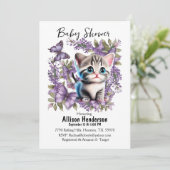 Invitation Bébé adorable chaton et Baby shower de papillons (Debout devant)