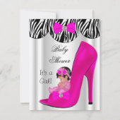 Invitation Bébé adorable chaussure bébé fille rose chaud (Devant)