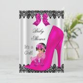 Invitation Bébé adorable chaussure rose fuchsia lacets noirs (Debout devant)
