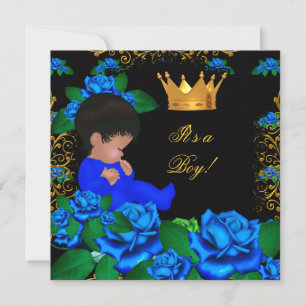 Invitation Bébé adorable Couronne de Prince Garçon Bleu Or 8