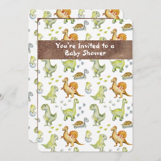 Invitation Bébé adorable Dinasaur animal mignon (Devant / Derrière)