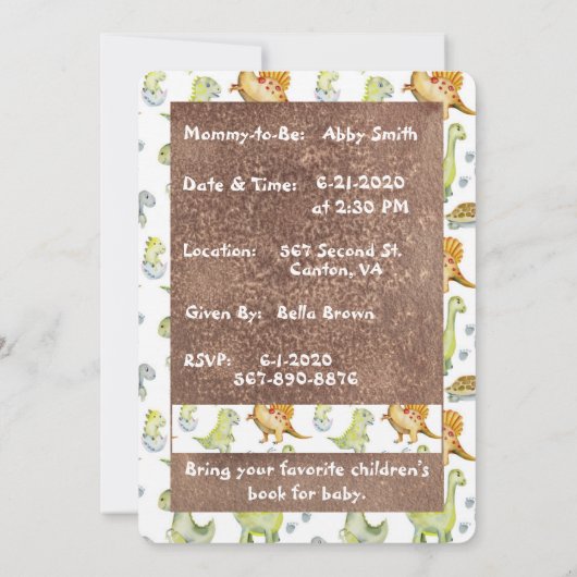 Invitation Bébé adorable Dinasaur animal mignon (Dos)
