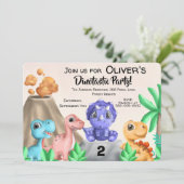 Invitation Bébé adorable Dinosaures Anniversaire (Debout devant)