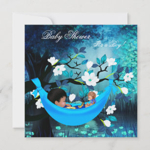 Invitation Bébé adorable douche bébé garçon hamac bleu magiqu