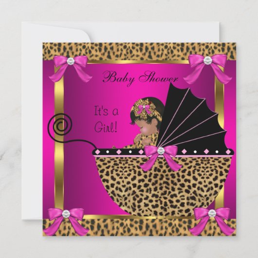 Invitation Bébé adorable Fête de naissance Bébé fille Léopard (Devant)