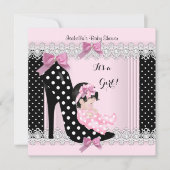 Invitation Bébé adorable Fête de Naissance Fille Rose Points  (Devant)