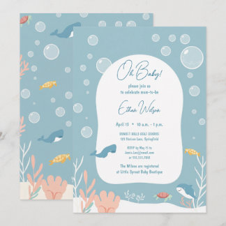 Invitation Bébé adorable Fête de naissance Garçon Aqua Poisso