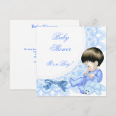 Invitation Bébé adorable Fête de Naissance Garçon Bébé Bleu B (Devant / Derrière)